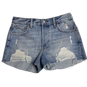 New Boyish Sz 26 High Rise Distressed Short Shorts Raw Hem Blue Denim